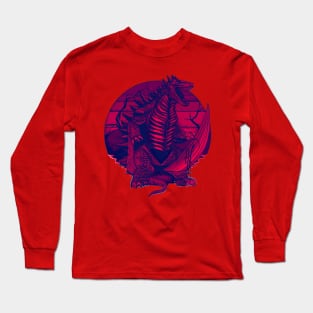 Red neon attacking dinosaur Long Sleeve T-Shirt